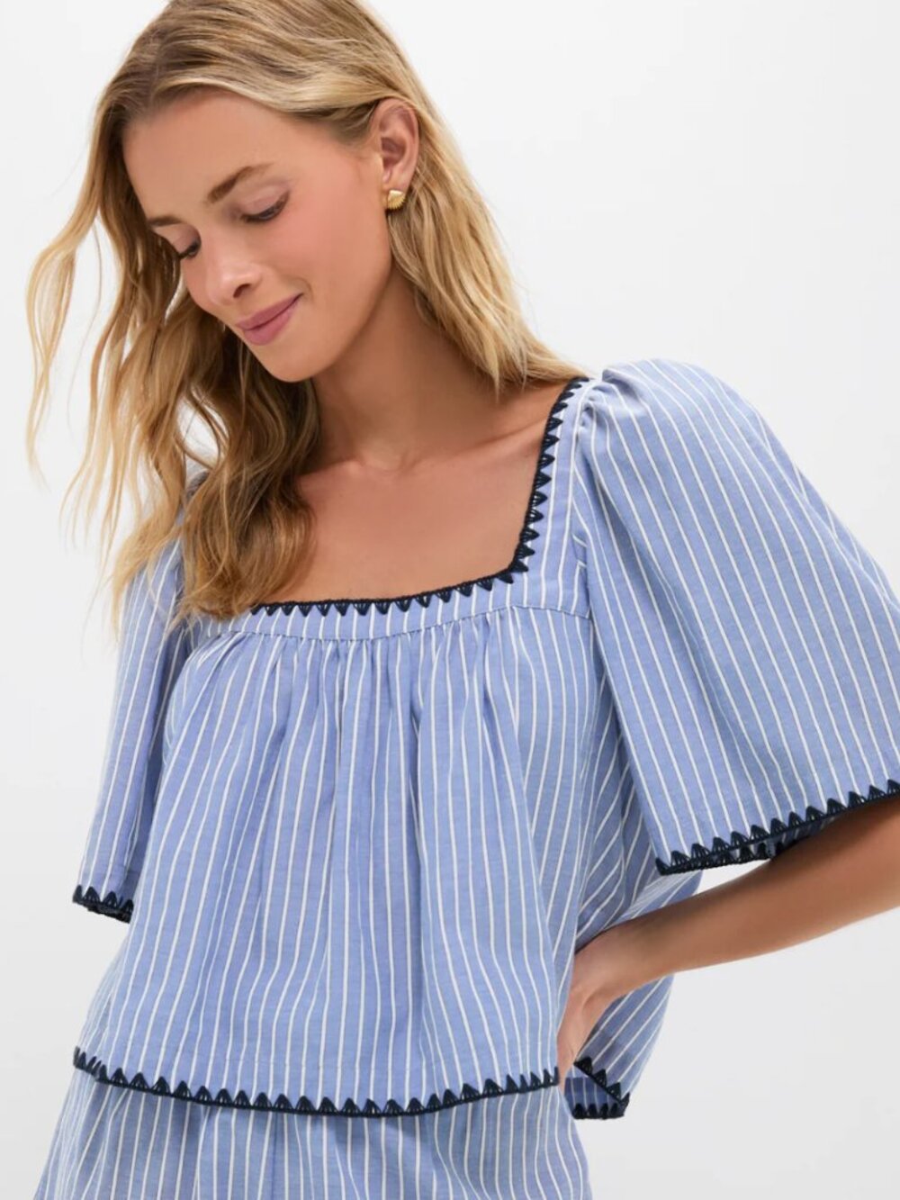 Tuckernuck Blue Stripe Whipstitch Vivianna Top